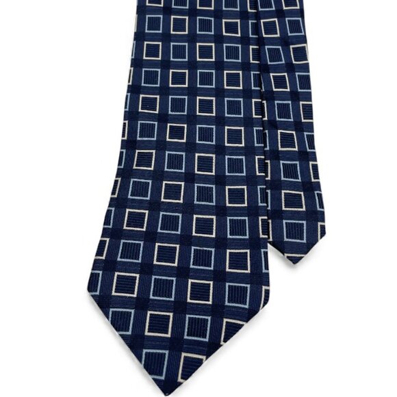 Nautica Silk Tie Geometric Silver Blue Cubes - Picture 1 of 7